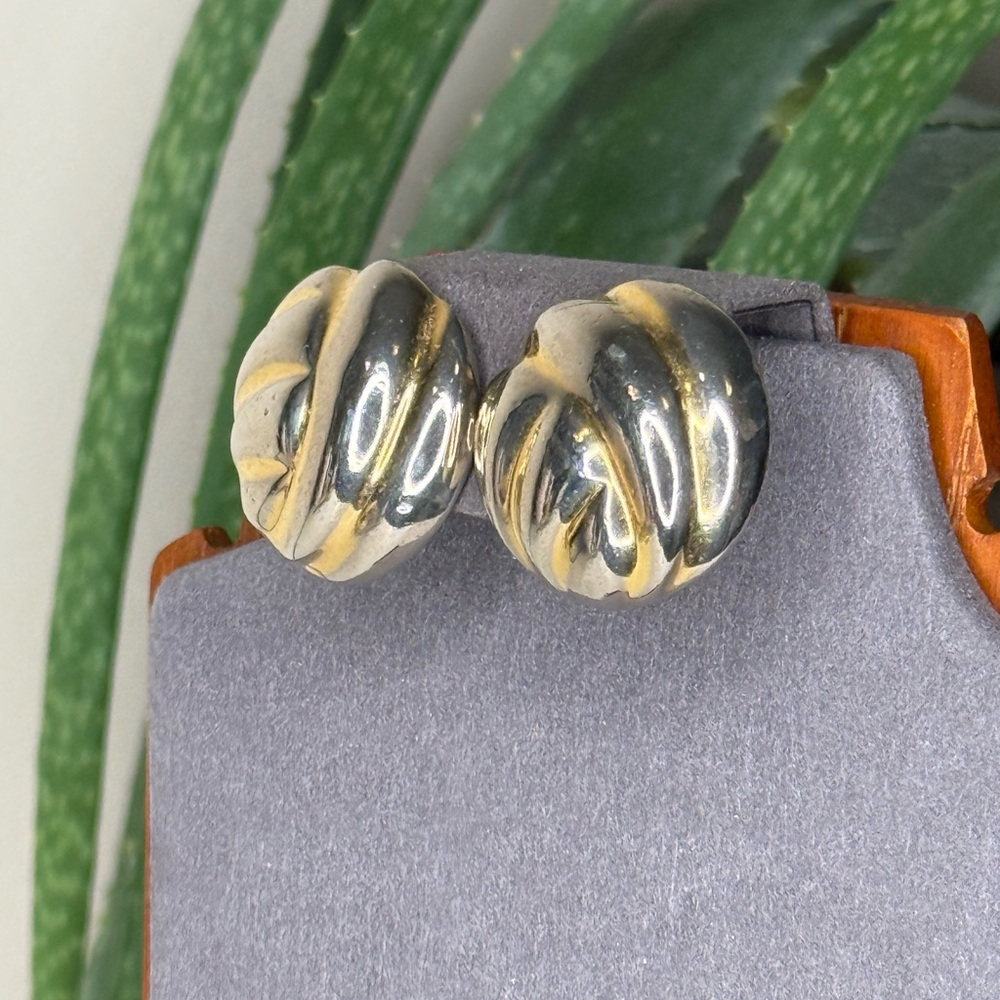Erwin Pearl Vintage Gold Silver Swirl Clip Earrings Statement 90s - Picture 3 of 10
